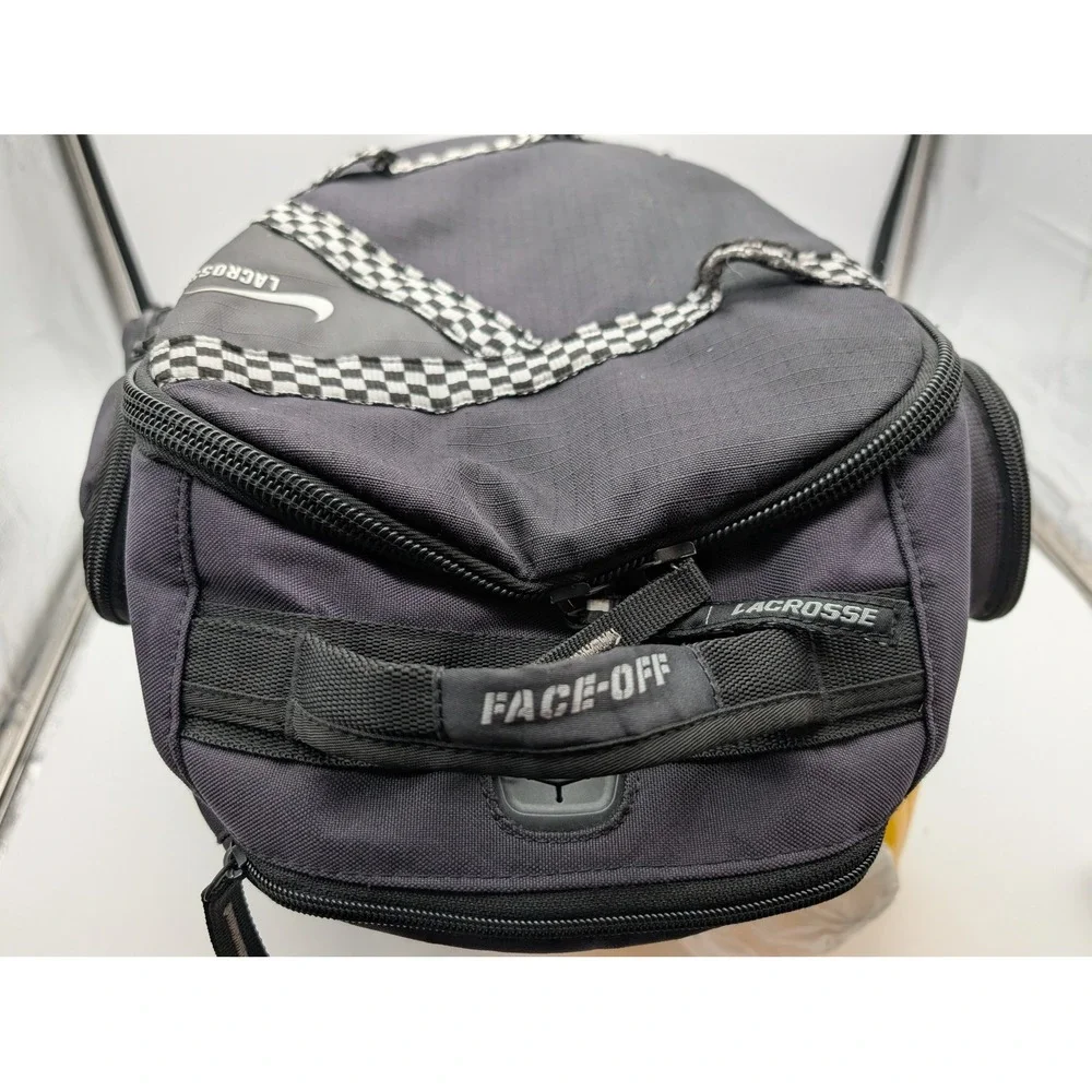 Nike Face-Off Lacrosse Backpack Black Checkered Sports Travel Bag GA0218-001